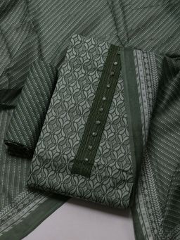 MEENA BAZAAR - Women Floral Printed Green Unstitched Kurta With Pant & Dupatta