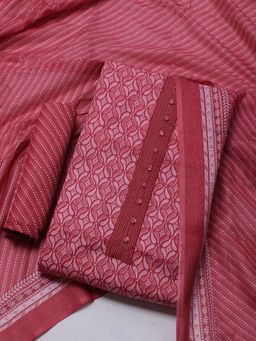 MEENA BAZAAR - Women Floral Printed Pink Unstitched Kurta With Pant & Dupatta