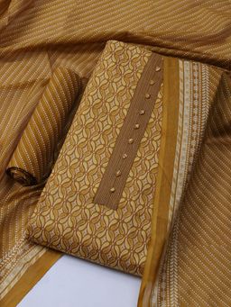 MEENA BAZAAR - Women Floral Printed Mustard Unstitched Kurta With Pant & Dupatta