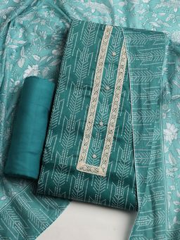 MEENA BAZAAR - Women Geometric Printed Blue Unstitched Kurta With Pant & Dupatta