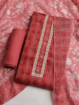 MEENA BAZAAR - Women Geometric Printed Pink Unstitched Kurta With Pant & Dupatta