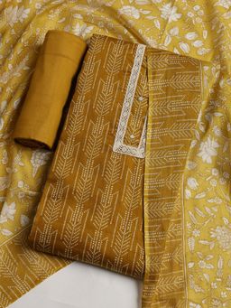 MEENA BAZAAR - Women Geometric Printed Mustard Unstitched Kurta With Pant & Dupatta