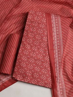 MEENA BAZAAR - Women Floral Printed Pink Unstitched Kurta With Pant & Dupatta