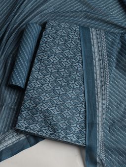 MEENA BAZAAR - Women Floral Printed Blue Unstitched Kurta With Pant & Dupatta