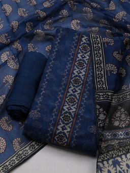 MEENA BAZAAR - Women Embroidered Blue Unstitched Kurta With Pant & Dupatta