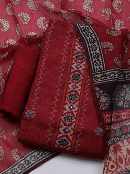 MEENA BAZAAR - Embroidered Maroon Unstitched Kurta With Pant & Dupatta