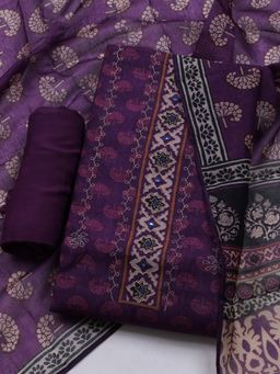 MEENA BAZAAR - Embroidered Purple Unstitched Kurta With Pant & Dupatta