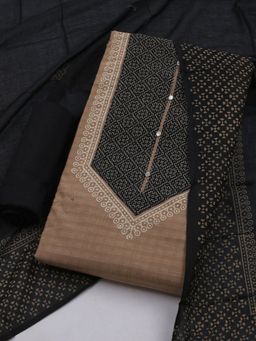 MEENA BAZAAR - Printed Beige Unstitched Kurta With Pant & Dupatta