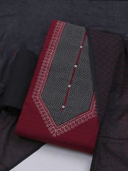 MEENA BAZAAR - Printed Maroon Unstitched Kurta With Pant & Dupatta
