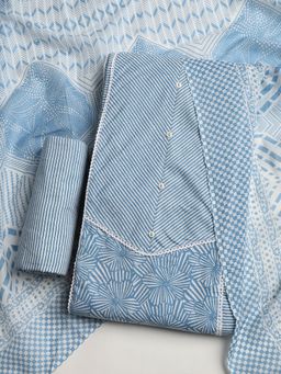 MEENA BAZAAR - Women Floral Printed Blue Unstitched Kurta With Pant & Dupatta