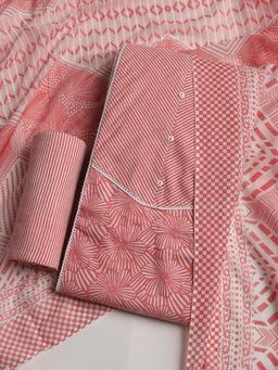 MEENA BAZAAR - Women Floral Printed Pink Unstitched Kurta With Pant & Dupatta