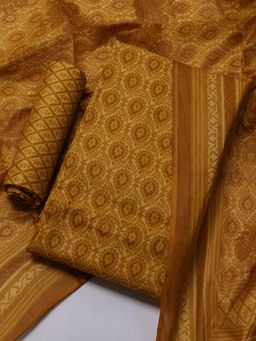 MEENA BAZAAR - Women Floral Print Mustard Unstitched Kurta With Pant & Dupatta