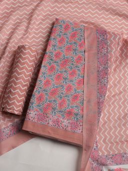 MEENA BAZAAR - Women Floral Printed Peach Unstitched Kurta With Pant & Dupatta