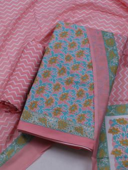 MEENA BAZAAR - Women Floral Print Pink Unstitched Kurta With Pant & Dupatta