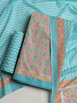 MEENA BAZAAR - Women Floral Printed Green Unstitched Kurta With Pant & Dupatta