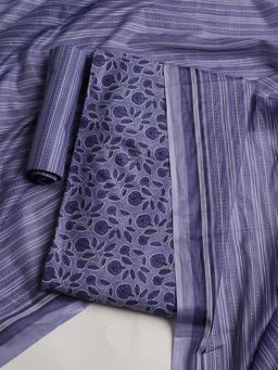 MEENA BAZAAR - Women Floral Printed Blue Unstitched Kurta With Pant & Dupatta