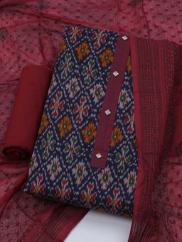 MEENA BAZAAR - Women Ikat Printed Blue Unstitched Kurta With Pant & Dupatta