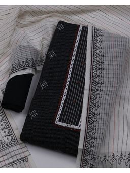 MEENA BAZAAR - Women Printed Black Unstitched Kurta With Pant & Dupatta