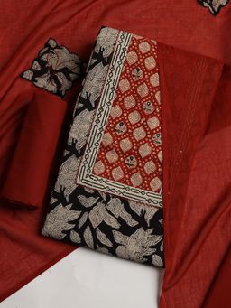 MEENA BAZAAR - Floral Printed Black Unstitched Kurta With Pant & Dupatta