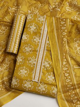 MEENA BAZAAR - Women Mustard Floral Printed Unstitched Kurta With Pant & Dupatta