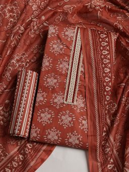MEENA BAZAAR - Women Floral Rust Unstitched Kurta With Pant & Dupatta