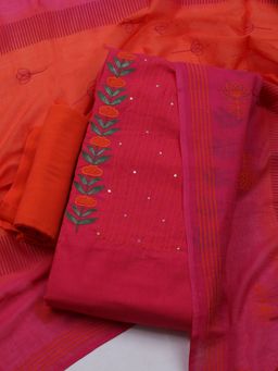 MEENA BAZAAR - Women Floral Print Pink Unstitched Kurta With Pant & Dupatta