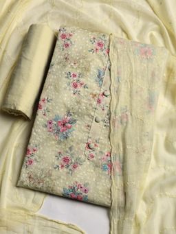 MEENA BAZAAR - Printed Yellow Unstitched Kurta With Pant & Dupatta