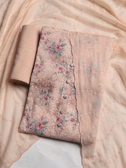 MEENA BAZAAR - Women Floral Peach Unstitched Kurta With Pant & Dupatta