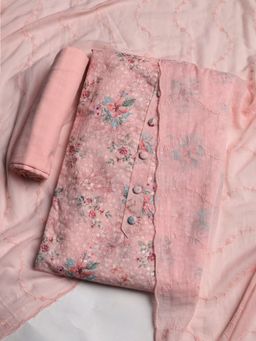 MEENA BAZAAR - Women Floral Print Pink Unstitched Kurta With Pant & Dupatta