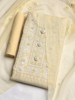MEENA BAZAAR - Women Embroidered Yellow Unstitched Kurta With Pant & Dupatta