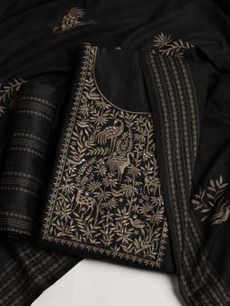 MEENA BAZAAR - Women Black Embroidered Unstitched Kurta With Pant & Dupatta
