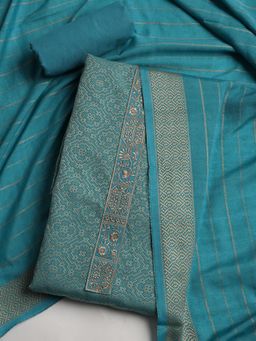 MEENA BAZAAR - Women Geometric Print Green Unstitched Kurta With Pant & Dupatta