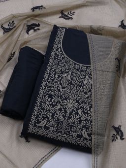 MEENA BAZAAR - Women Black Embroidered Unstitched Kurta With Pant & Dupatta