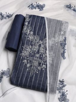 MEENA BAZAAR - Women Blue Embroidered Unstitched Kurta With Pant & Dupatta