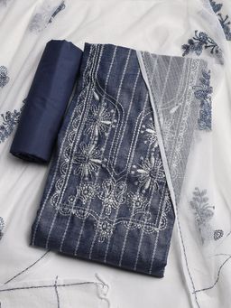 MEENA BAZAAR - Women Blue Embroidered Unstitched Kurta With Pant & Dupatta