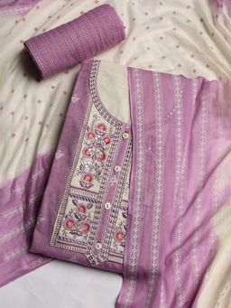 MEENA BAZAAR - Pink Women Embroidered Unstitched Kurta With Pant & Dupatta