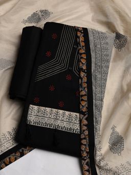 MEENA BAZAAR - Women Printed Black Unstitched Kurta With Pant & Dupatta