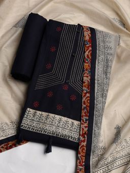 MEENA BAZAAR - Women Floral Blue Unstitched Kurta With Pant & Dupatta