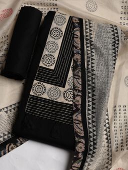 MEENA BAZAAR - Women Printed Black Unstitched Kurta With Pant & Dupatta