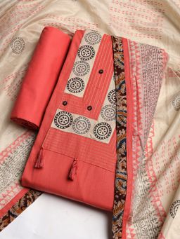 MEENA BAZAAR - Women Geometric Printed Pink Unstitched Kurta With Pant & Dupatta