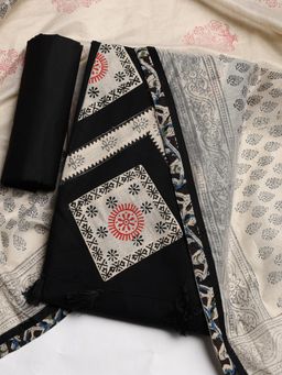 MEENA BAZAAR - Women Printed Black Unstitched Kurta With Pant & Dupatta