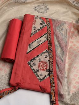 MEENA BAZAAR - Women Geometric Printed Pink Unstitched Kurta With Pant & Dupatta