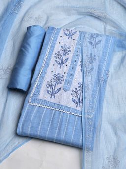 MEENA BAZAAR - Women Floral Blue Unstitched Kurta With Pant & Dupatta