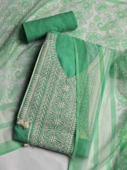 MEENA BAZAAR - Embroidered Women Embroidered Green Unstitched Kurta With Pant & Dupatta