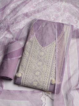 MEENA BAZAAR - Embroidered Lavender Unstitched Kurta With Pant & Dupatta