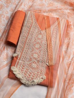MEENA BAZAAR - Women Peach Embroidered Unstitched Kurta With Pant & Dupatta