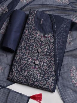 MEENA BAZAAR - Women Blue Embroidered Unstitched Kurta With Pant & Dupatta