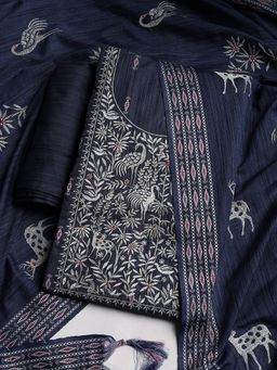 MEENA BAZAAR - Women Blue Embroidered Unstitched Kurta With Pant & Dupatta