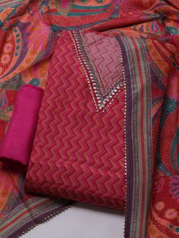 MEENA BAZAAR - Pink Women Embroidered Unstitched Kurta With Pant & Dupatta