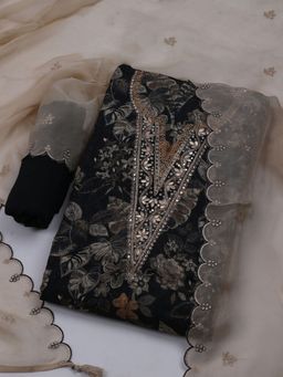 MEENA BAZAAR - Women Black Embroidered Unstitched Kurta With Pant & Dupatta